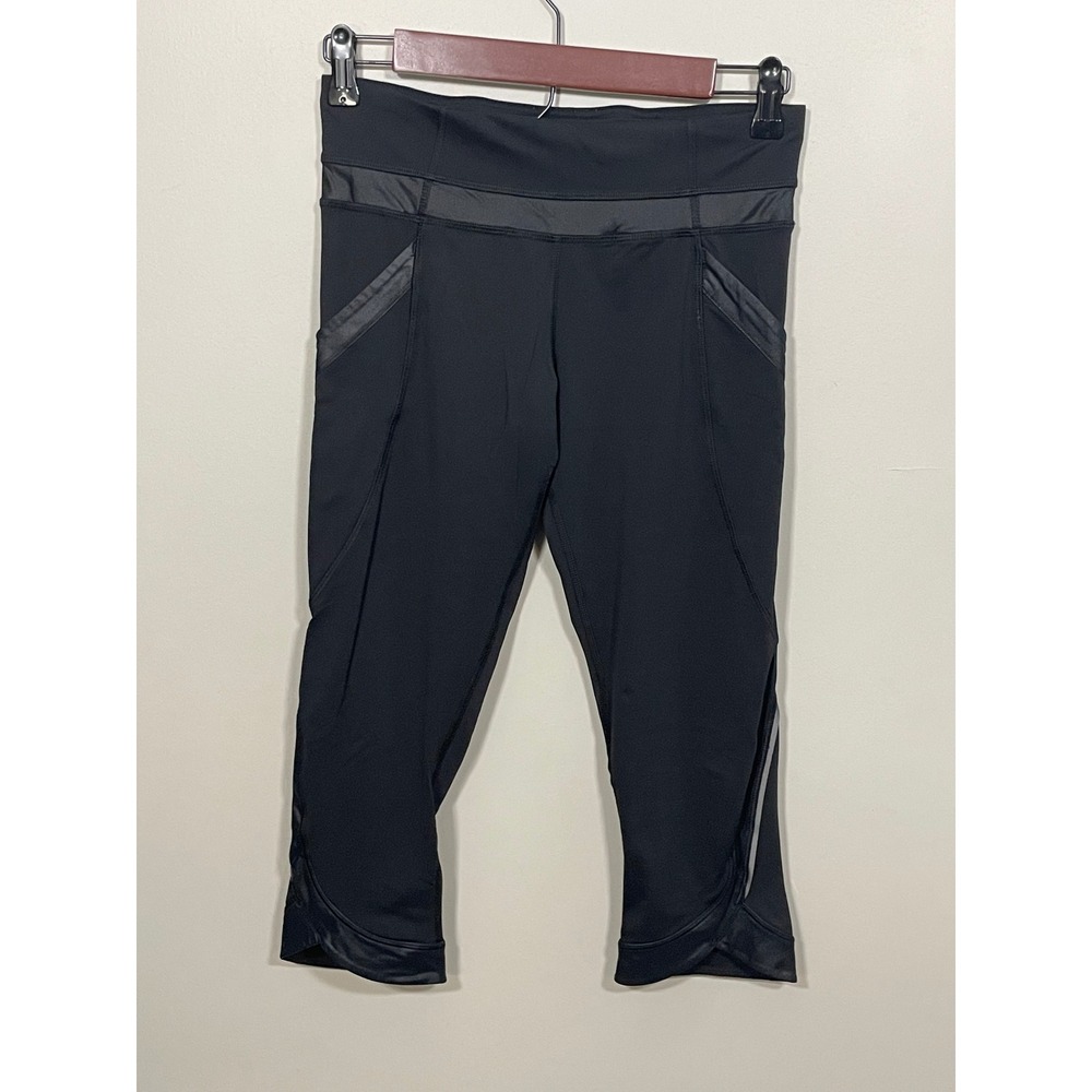 Lululemon Cropped Leggings Women 6 Black Excellent Zipper Pocket Reflective Trim